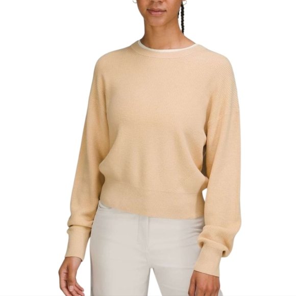 Lululemon Waist Length Crewneck Sweater Chunky Women's 4 Prosecco Lemon Cotton - Picture 1 of 14